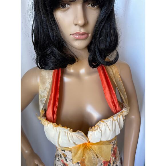 Vintage Handmade Floral Halter Lace-Up Corset Top with Ribbon Ties small - Picture 3 of 16